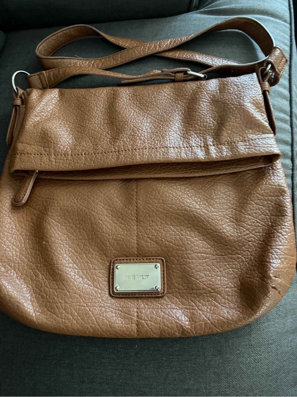 Nine West Brown Pebbled Fold-Over Crossbody Bag